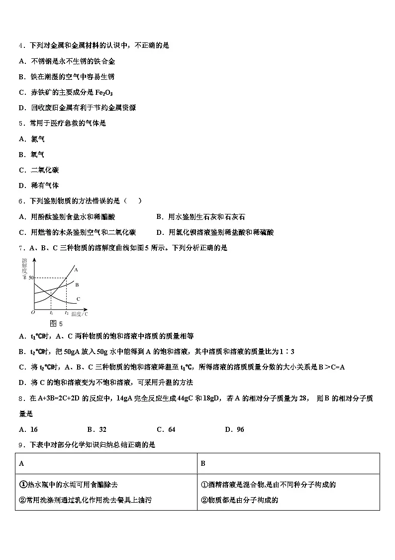 2026年浙江省中考联考化学试卷（含答案解析）第2页