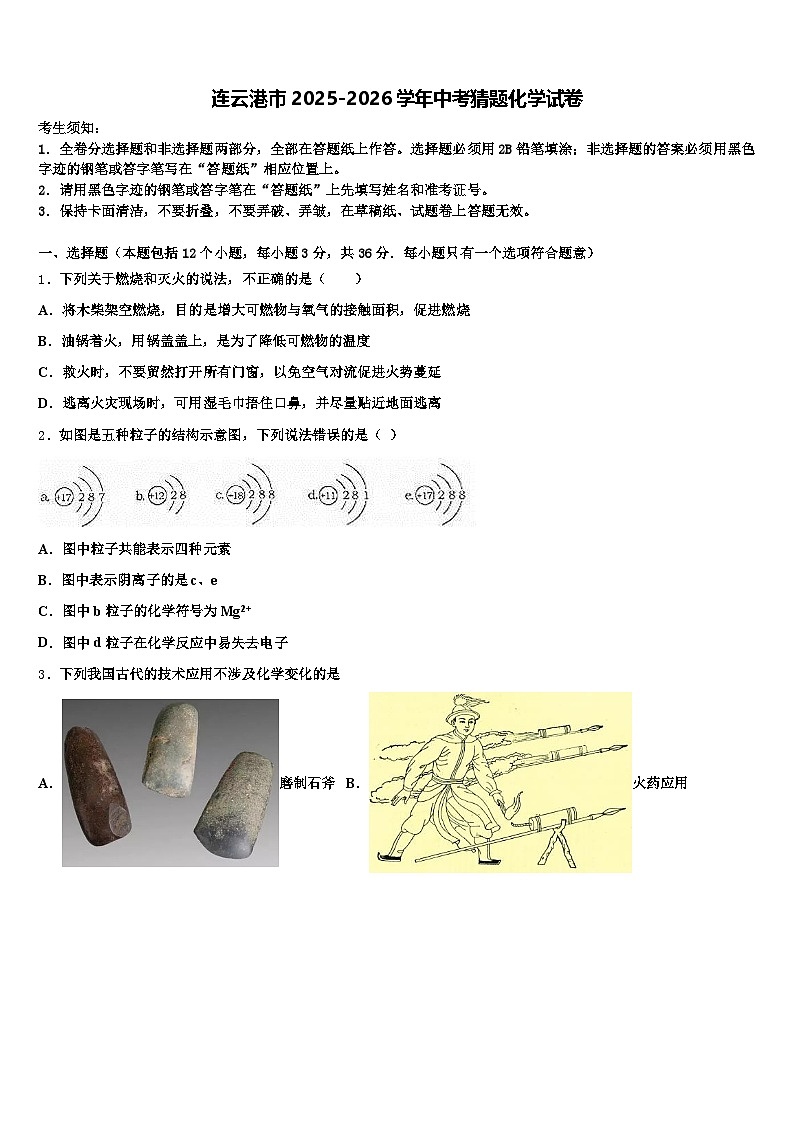 连云港市2025-2026学年中考猜题化学试卷（含答案解析）第1页
