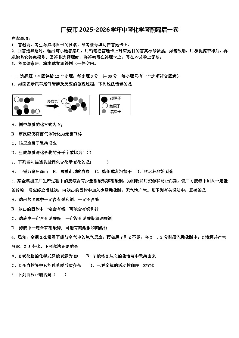 广安市2025-2026学年中考化学考前最后一卷（含答案解析）第1页