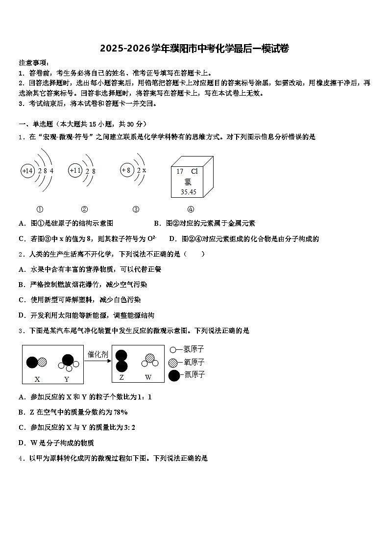 2025-2026学年濮阳市中考化学最后一模试卷（含答案解析）第1页