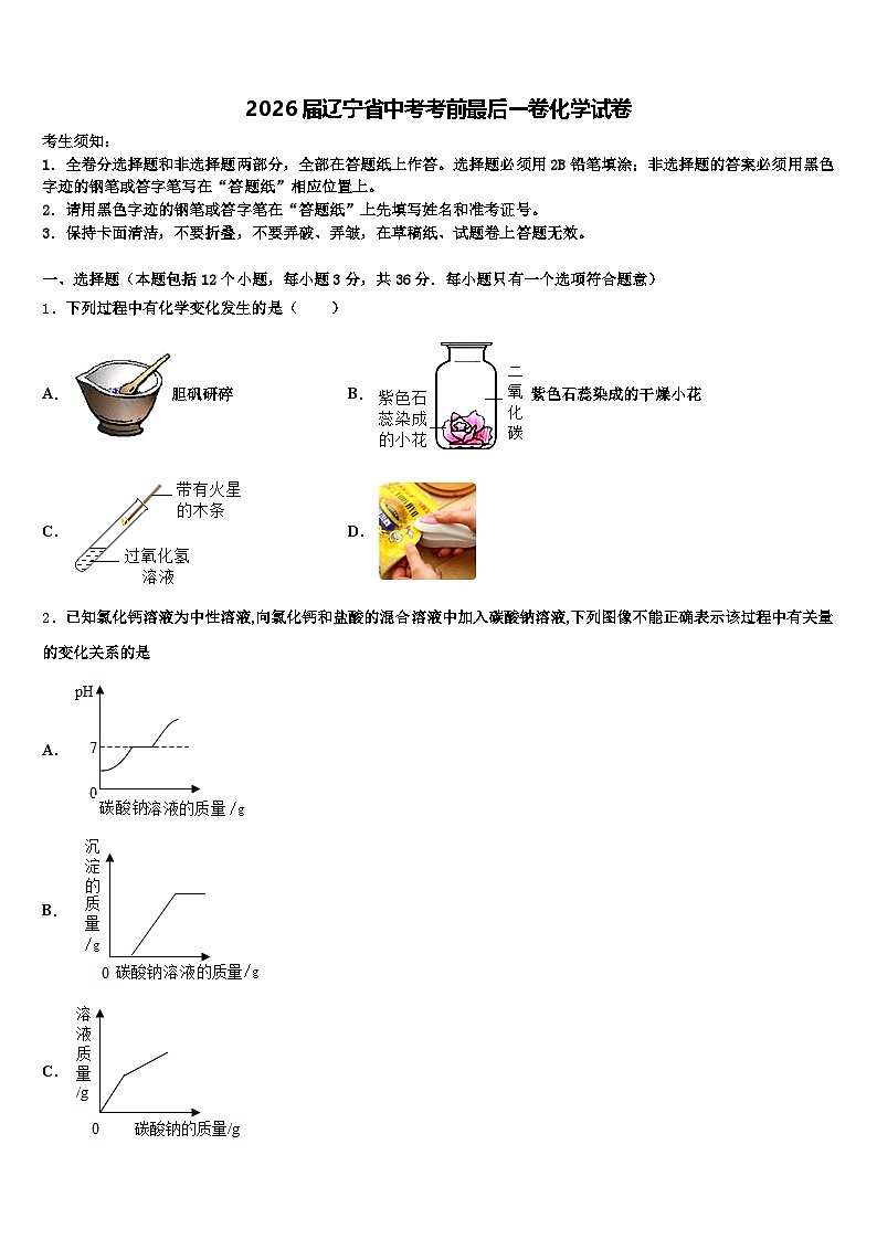 2026届辽宁省中考考前最后一卷化学试卷（含答案解析）第1页