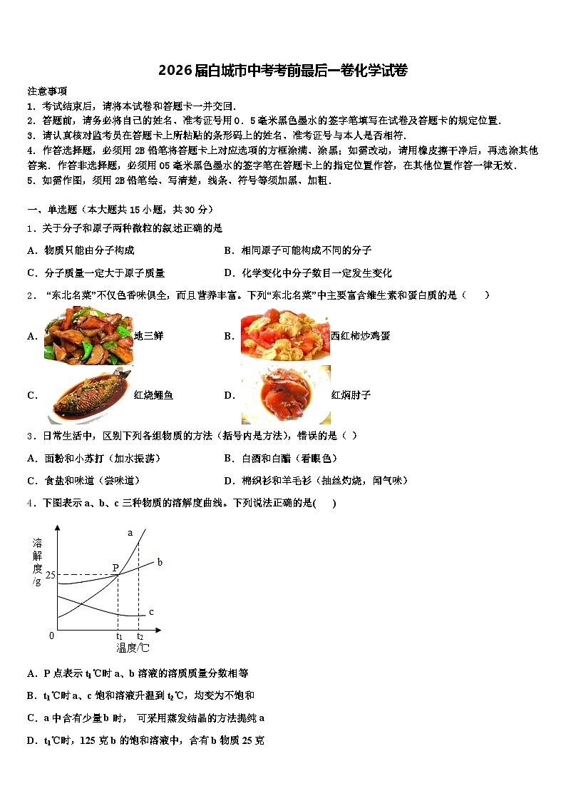 2026届白城市中考考前最后一卷化学试卷（含答案解析）第1页
