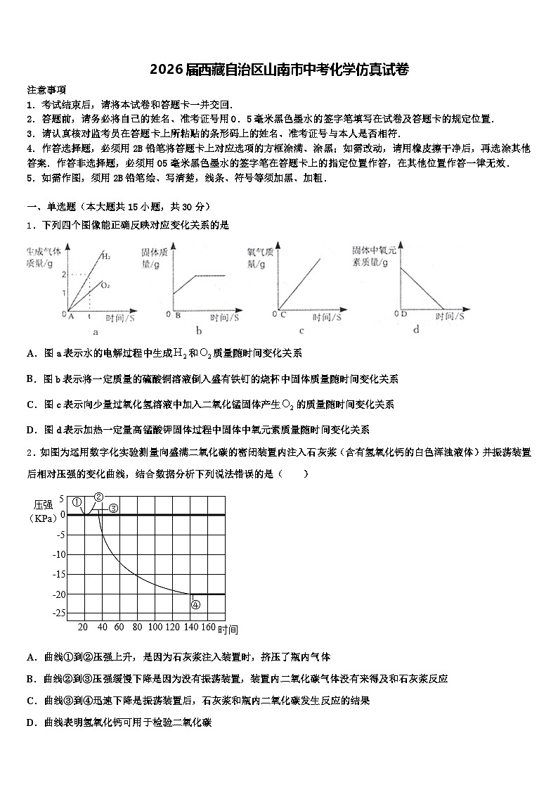 2026届西藏自治区山南市中考化学仿真试卷（含答案解析）第1页