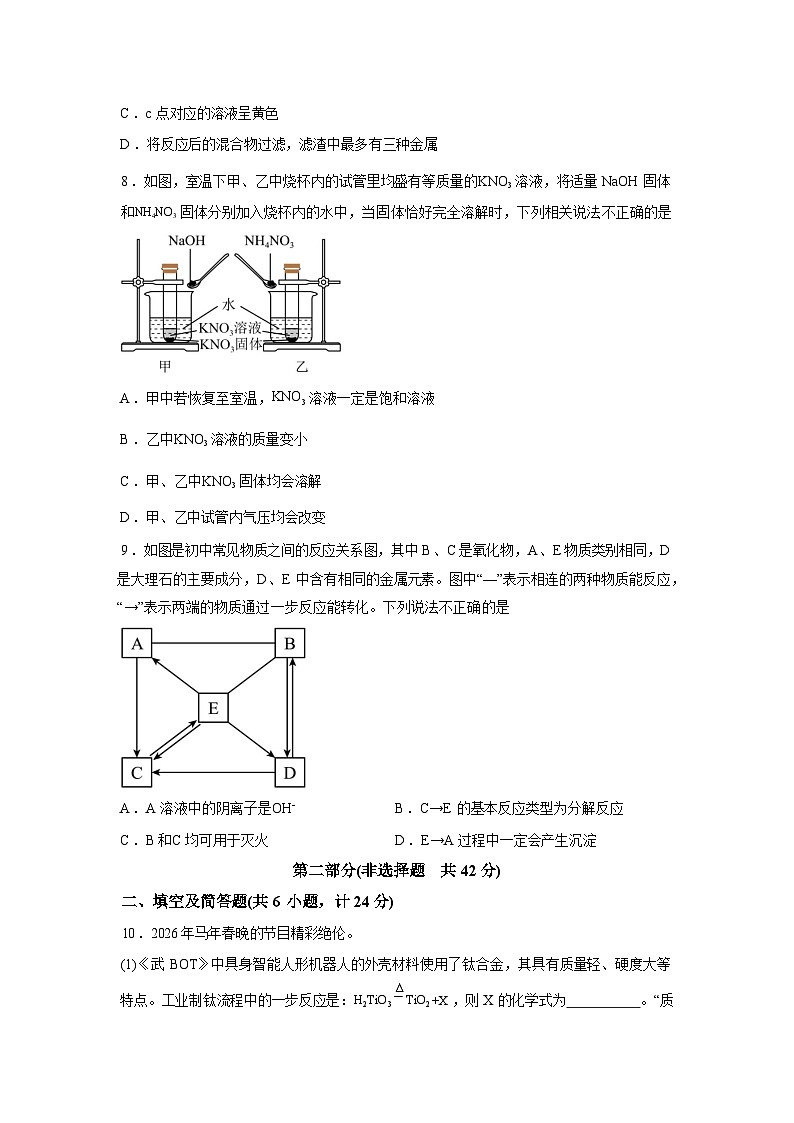 陕西咸阳市实验中学2025-2026学年九年级下学期摸底检测化学试题含答案第3页