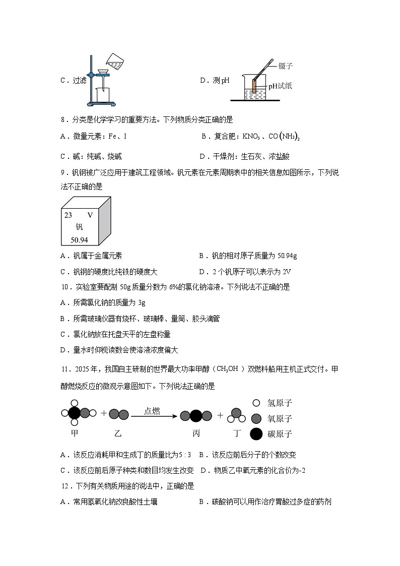 河南省实验中学2025-2026学年九年级下学期第一次学情自测化学试题含答案第2页