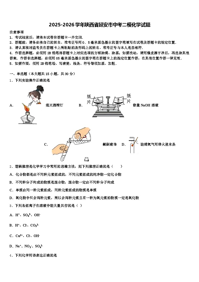 2025-2026学年陕西省延安市中考二模化学试题（含答案解析）第1页