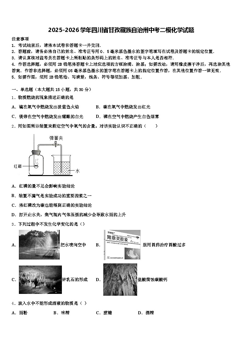 2025-2026学年四川省甘孜藏族自治州中考二模化学试题（含答案解析）第1页