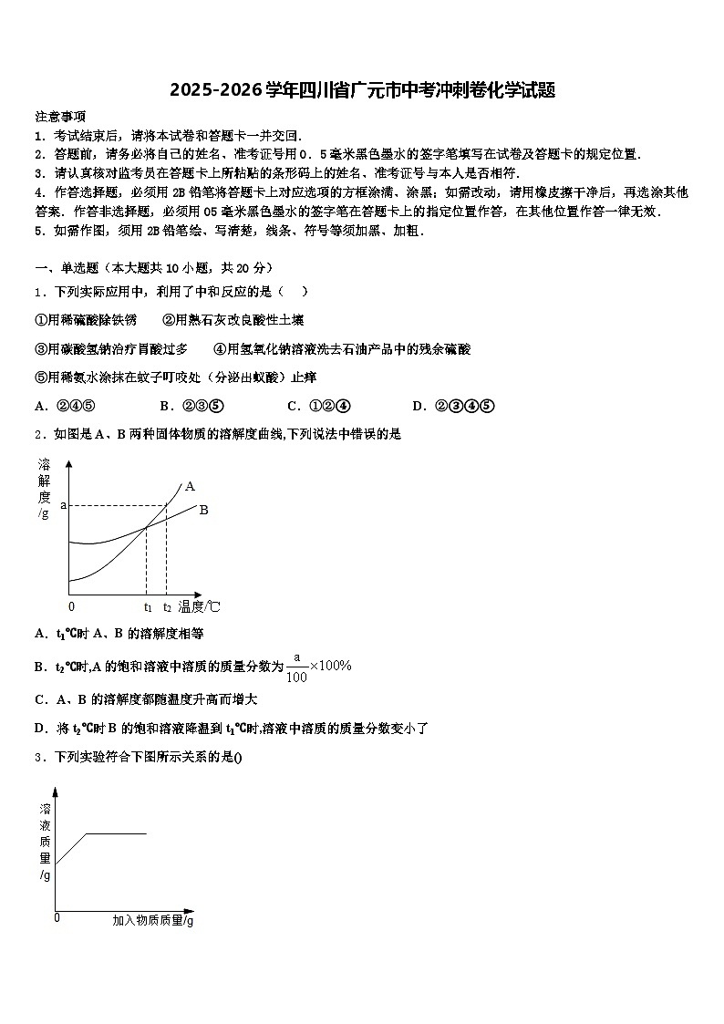 2025-2026学年四川省广元市中考冲刺卷化学试题（含答案解析）第1页