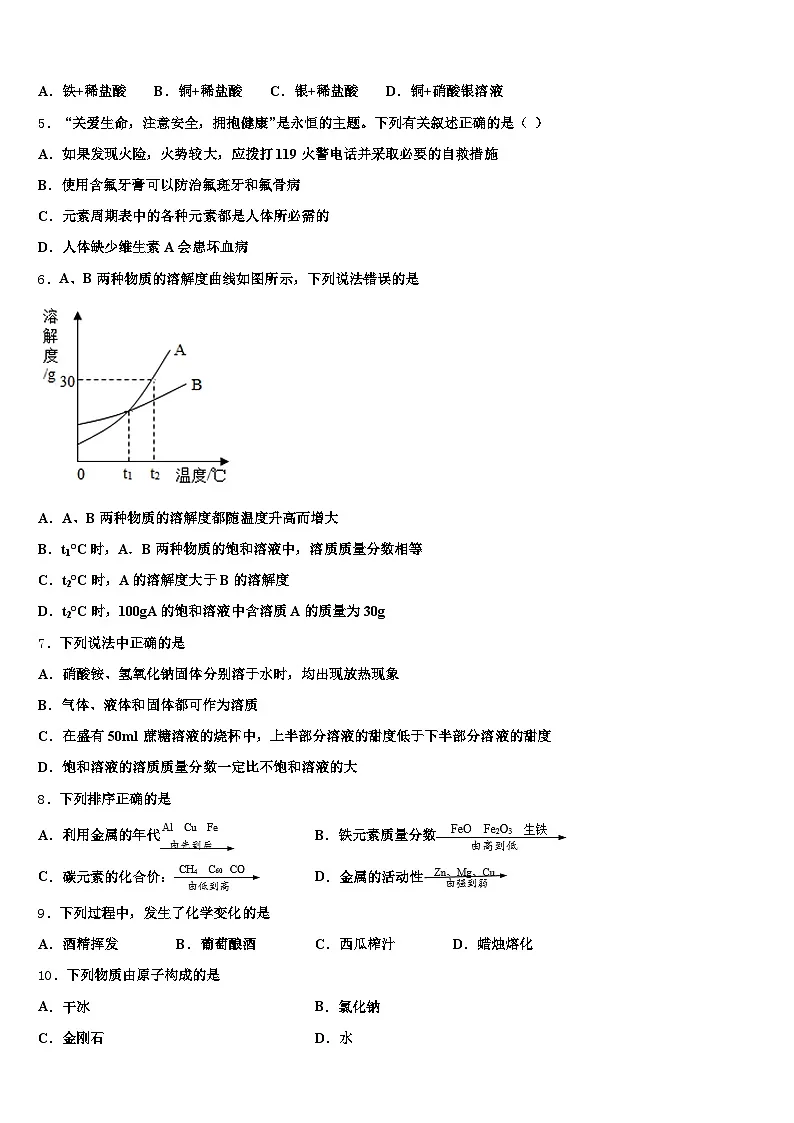 2026届海南省海口市中考化学模试卷（含答案解析）第2页