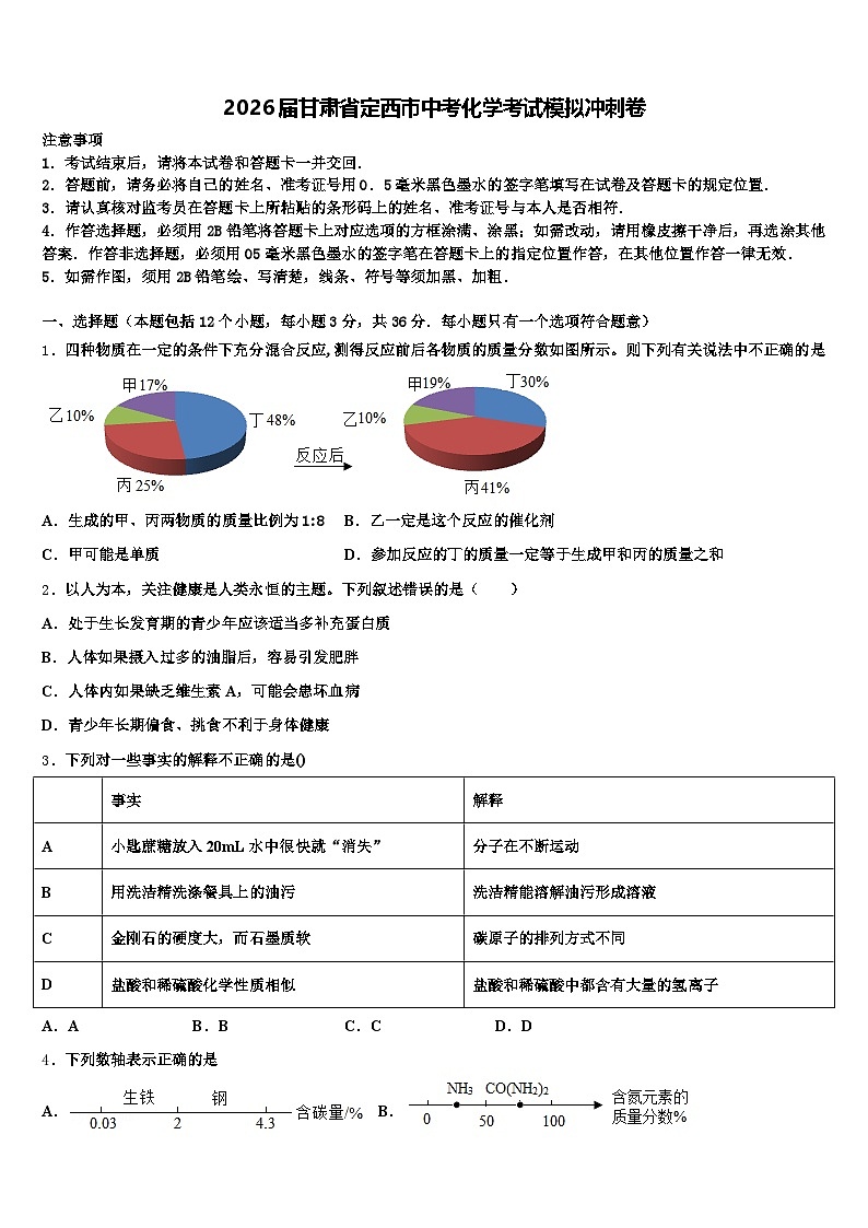 2026届甘肃省定西市中考化学考试模拟冲刺卷（含答案解析）第1页