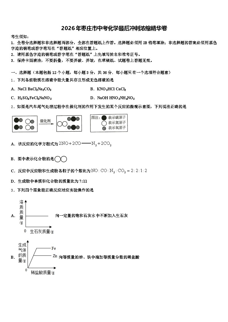 2026年枣庄市中考化学最后冲刺浓缩精华卷（含答案解析）第1页