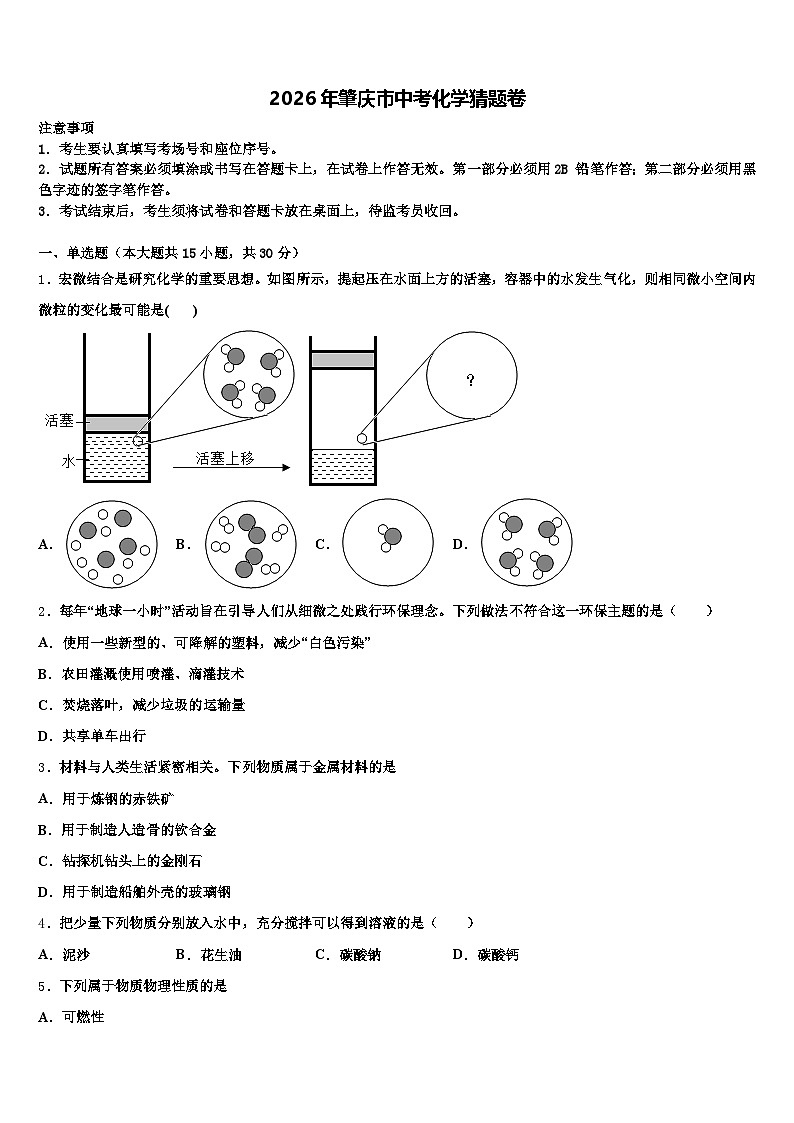 2026年肇庆市中考化学猜题卷（含答案解析）第1页