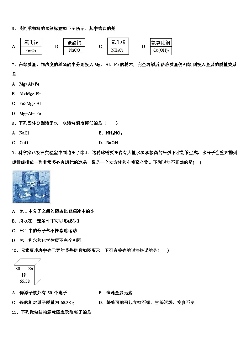 2026届浙江省绍兴市中考化学四模试卷（含答案解析）第2页