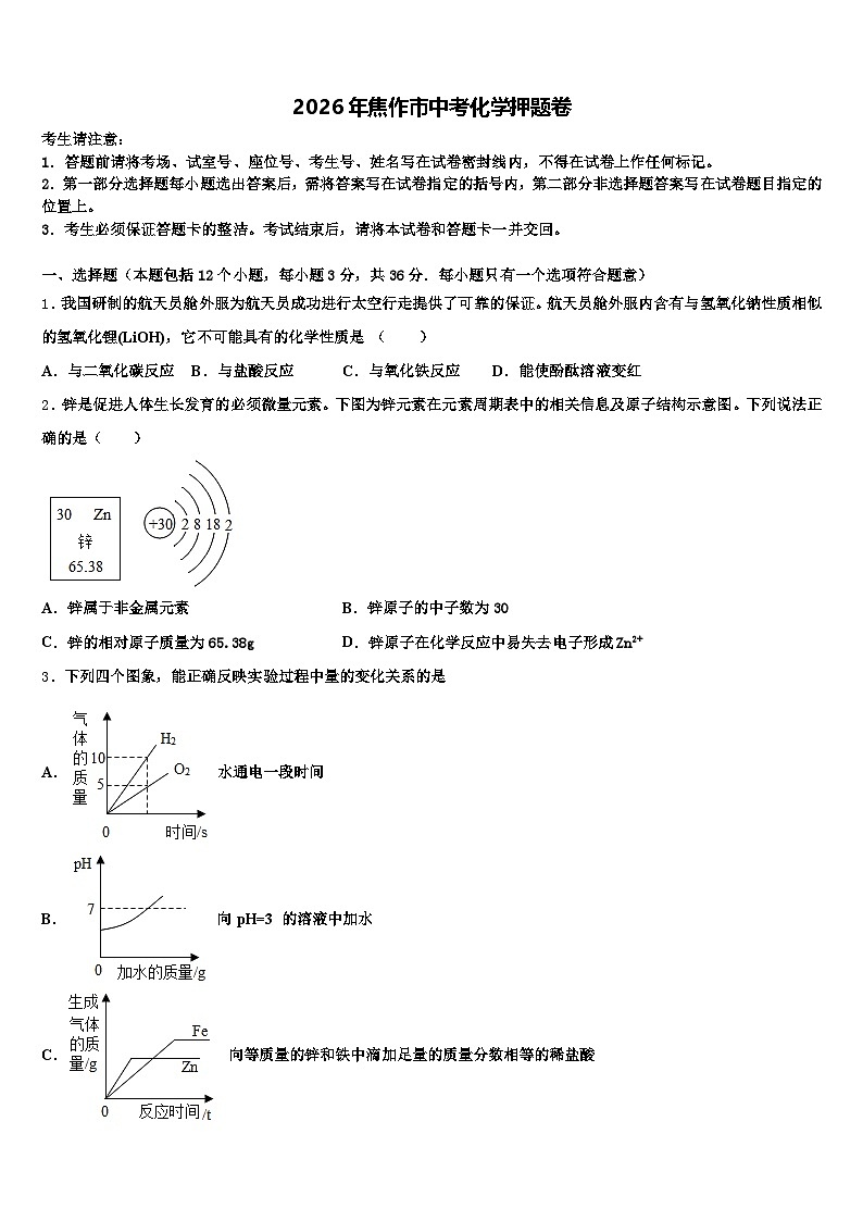 2026年焦作市中考化学押题卷（含答案解析）第1页