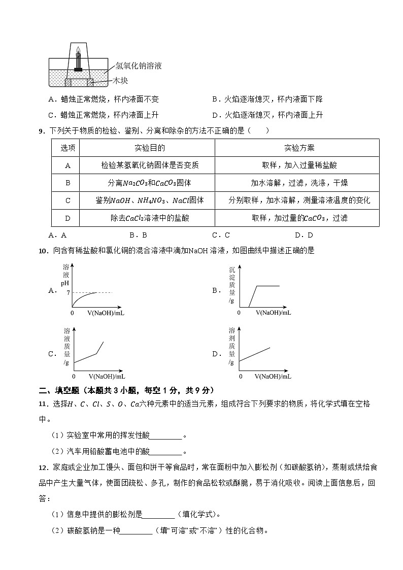 人教版化学九（下）第十单元 常见的酸、碱、盐  单元测试卷（一）（含解析）第2页