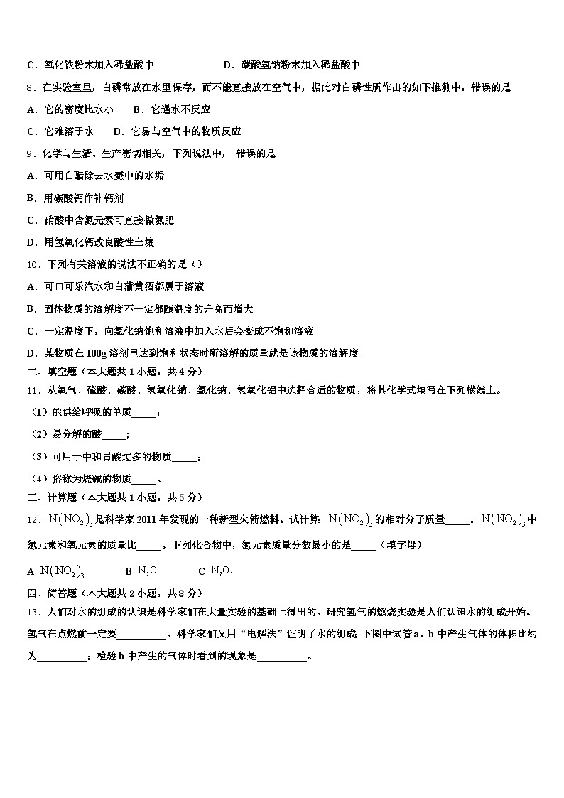 信阳市2025-2026学年中考化学考试模拟冲刺卷（含答案解析）第2页