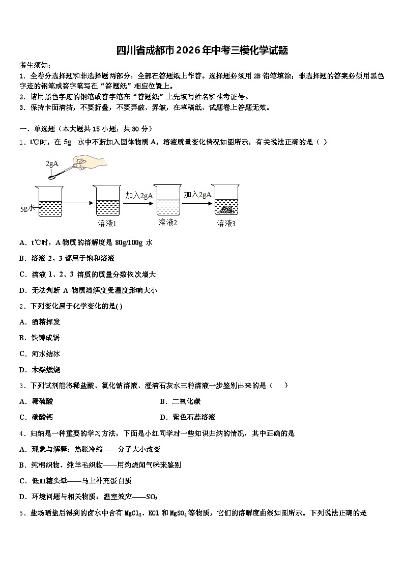四川省成都市2026年中考三模化学试题（含答案解析）第1页