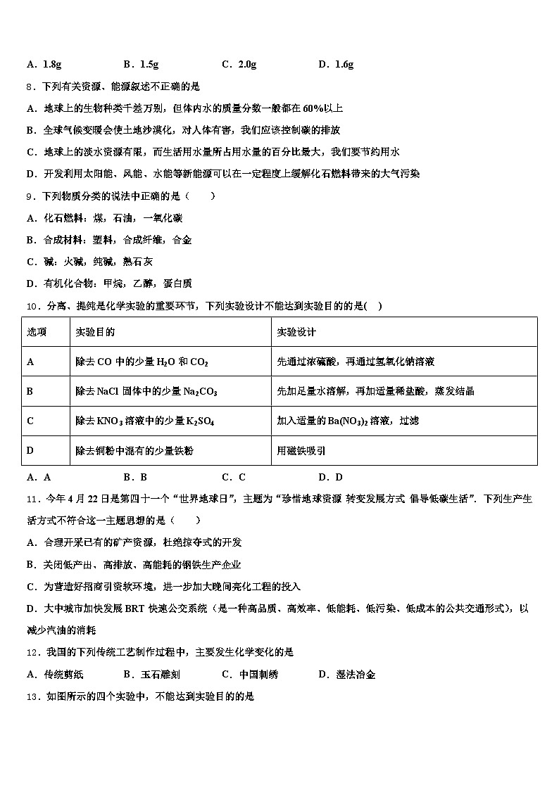 山西省阳泉市2025-2026学年中考适应性考试化学试题（含答案解析）第2页