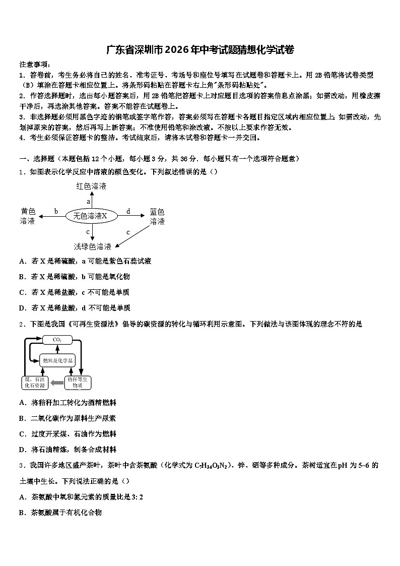 广东省深圳市2026年中考试题猜想化学试卷（含答案解析）第1页