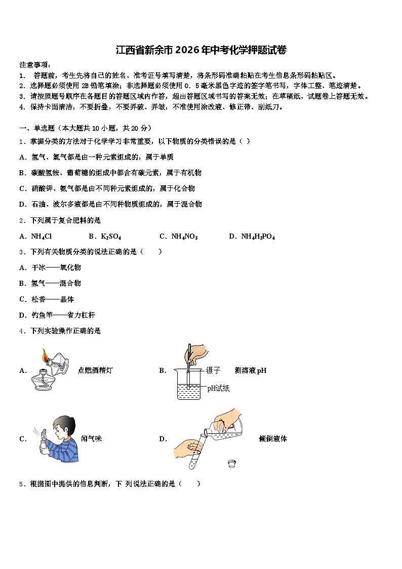 江西省新余市2026年中考化学押题试卷（含答案解析）第1页
