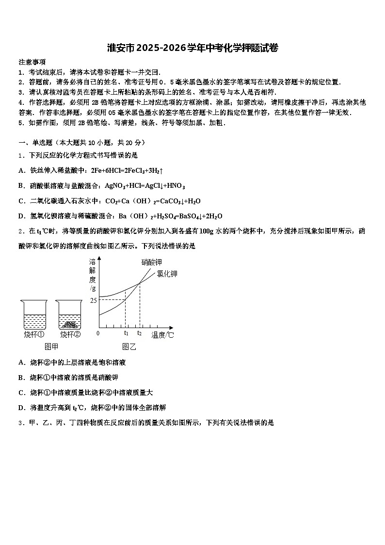 淮安市2025-2026学年中考化学押题试卷（含答案解析）第1页
