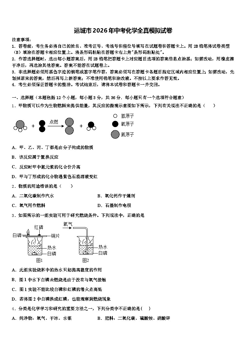 运城市2026年中考化学全真模拟试卷（含答案解析）第1页