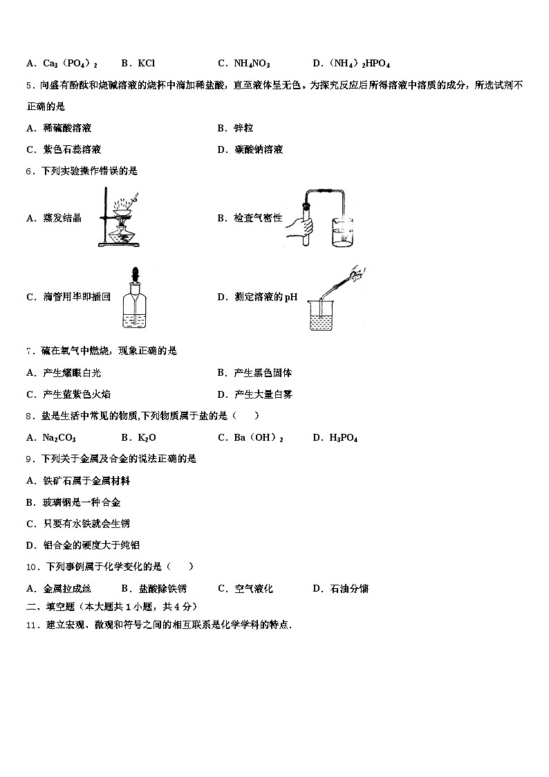 长治市2025-2026学年中考一模化学试题（含答案解析）第2页