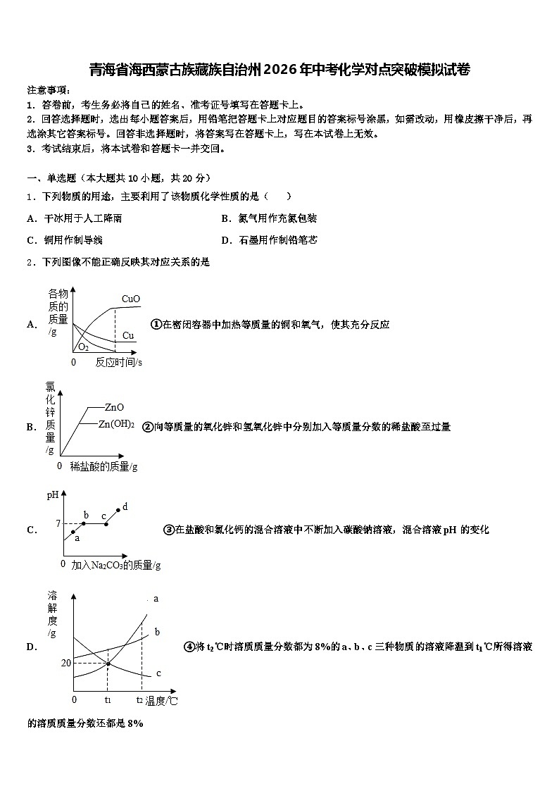 青海省海西蒙古族藏族自治州2026年中考化学对点突破模拟试卷（含答案解析）第1页