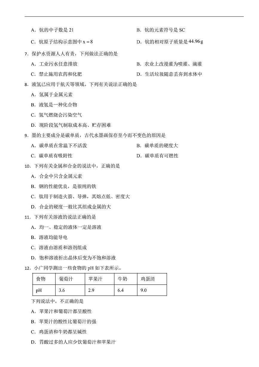 2026年湖南省长沙市中考模拟化学试题二套含答案第2页