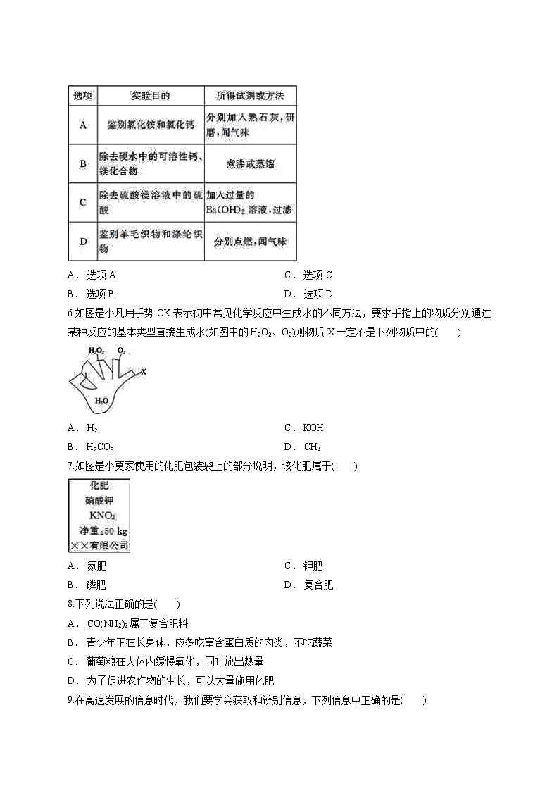 2020人教版初中化学九年级第二学期第十一单元 盐  化肥 测试卷第2页