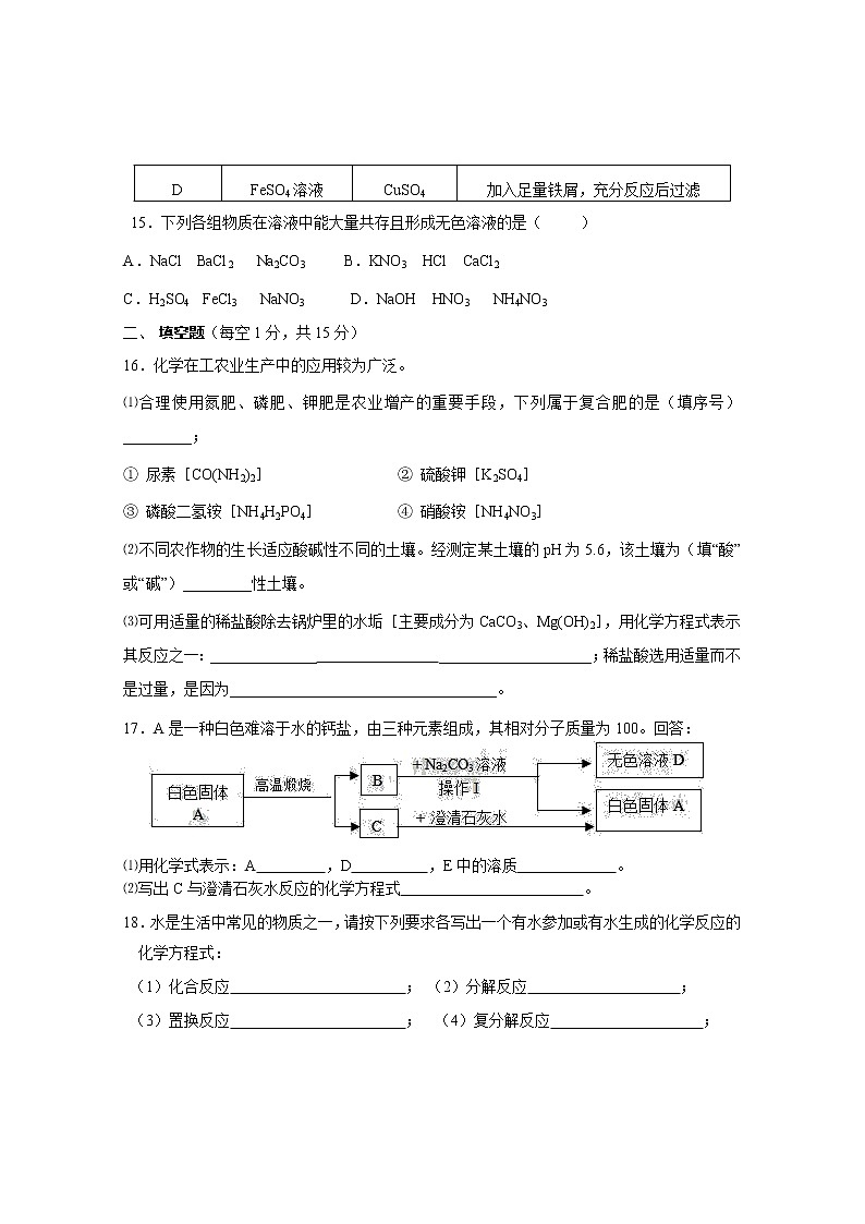 单元复习 人教版第十一单元 盐与化肥 单元复习测试题03