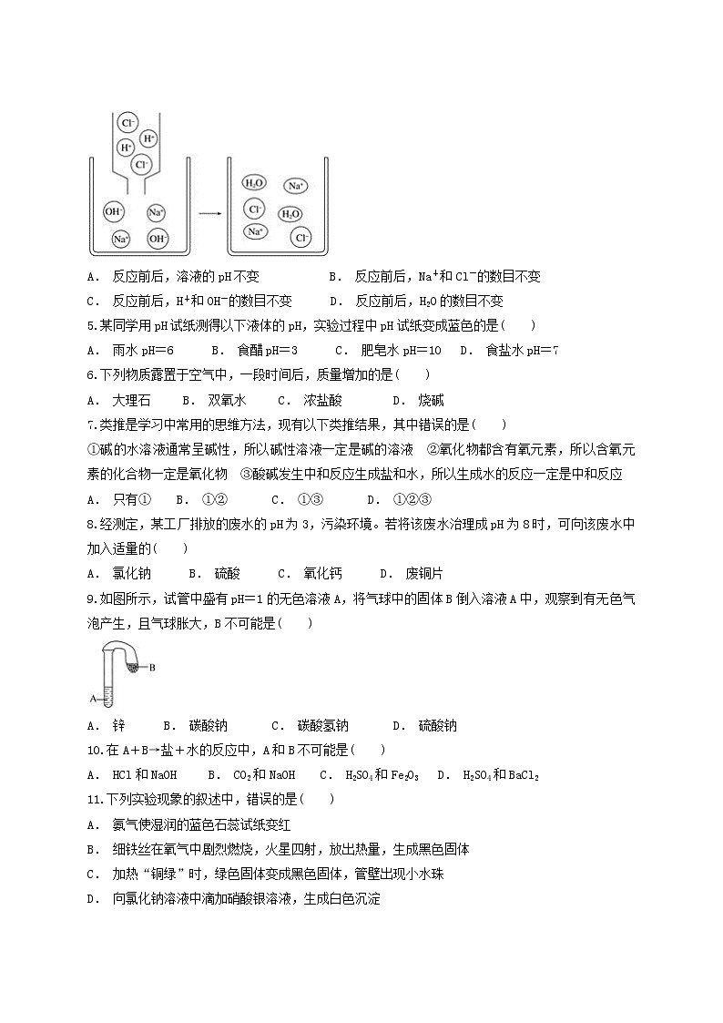 人教版 初中化学九年级下册第十单元酸和碱单元测试题02