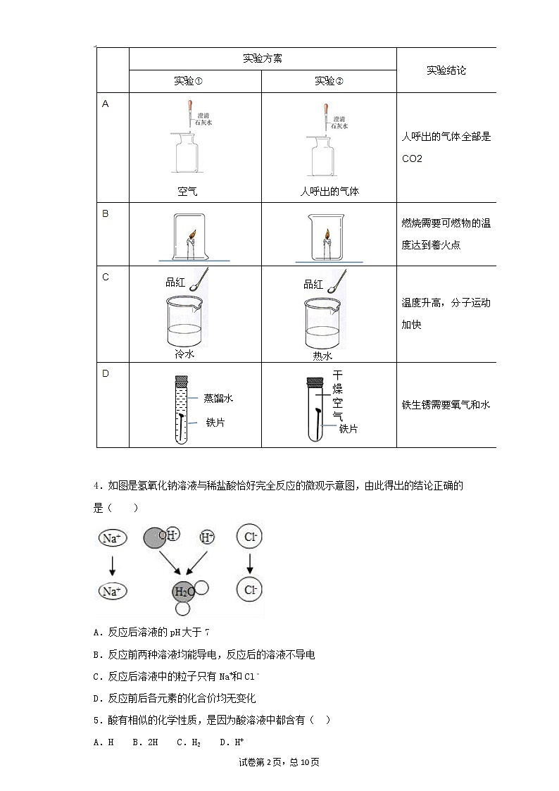 人教版初中化学九年级下册 第十单元 酸和碱单元测试题02
