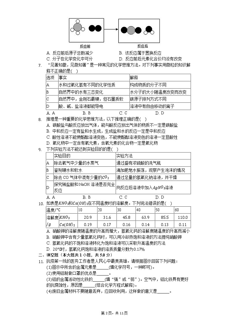 2019-2020学年安徽省毫州市蒙城中学九年级（下）第一次月考化学试卷第2页