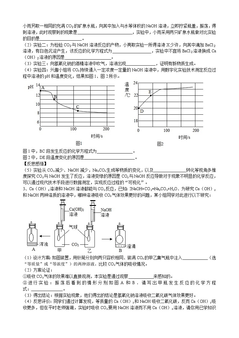 2020年中考人教版化学科学探究《探究酸碱的主要性质》专题练习02