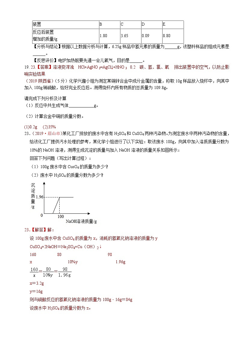 专题16计算题2019年全国中考真题分类汇编（部分答案）03