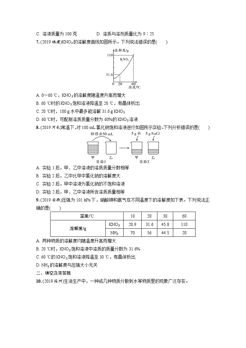 2020中考化学一轮复习基础考点练习：主题4 溶液第2页