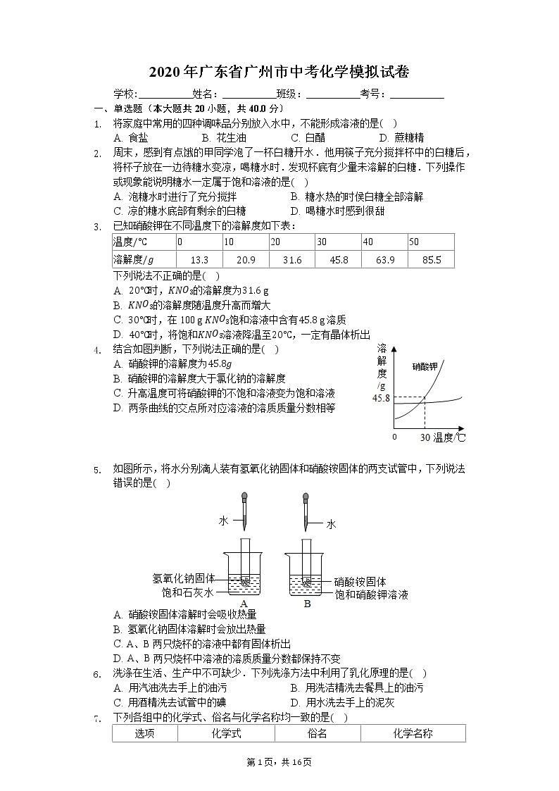 2020年广东省广州市中考化学模拟试卷01