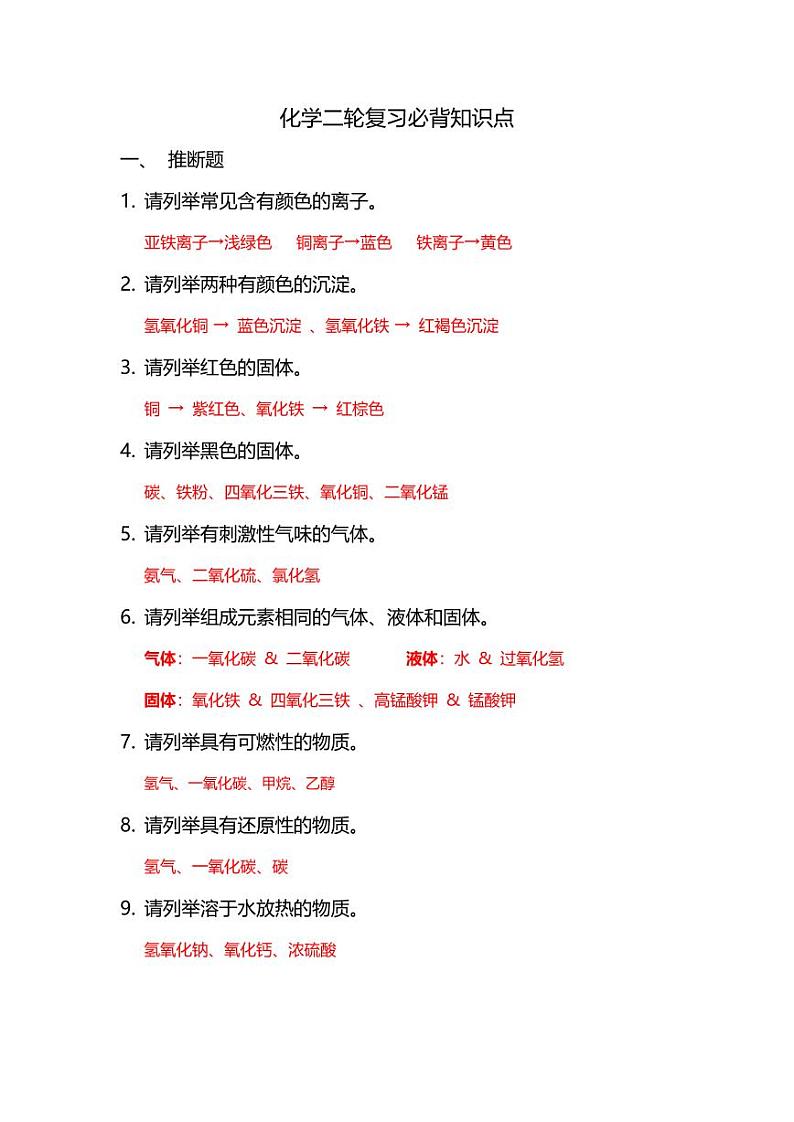 中考化学二轮复习必背知识点第1页