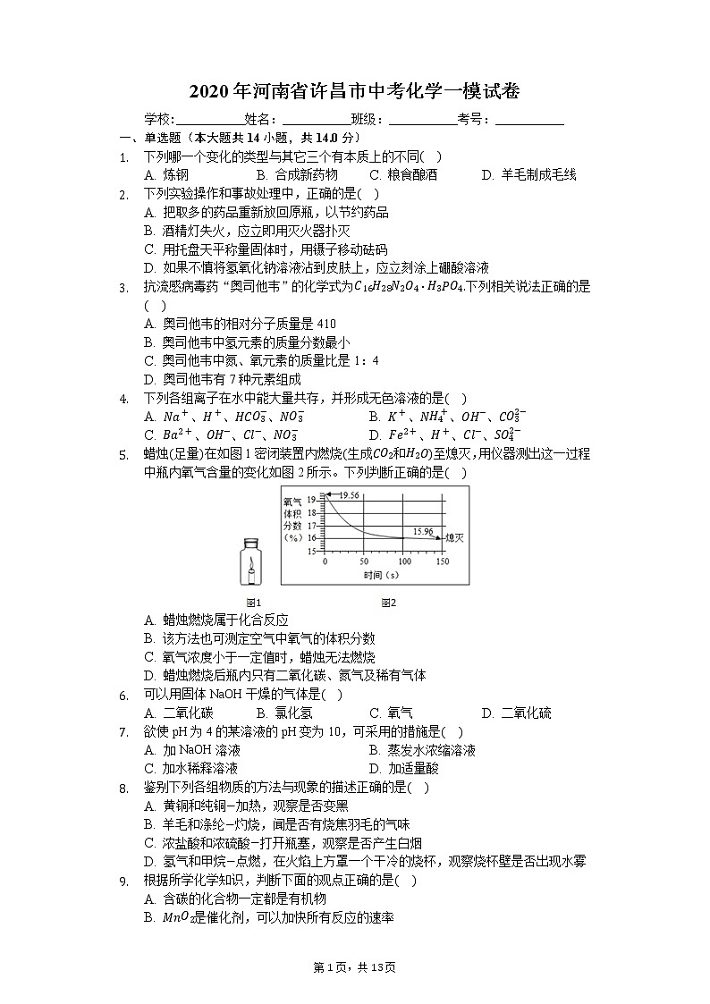 2020年河南省许昌市中考化学一模试卷01