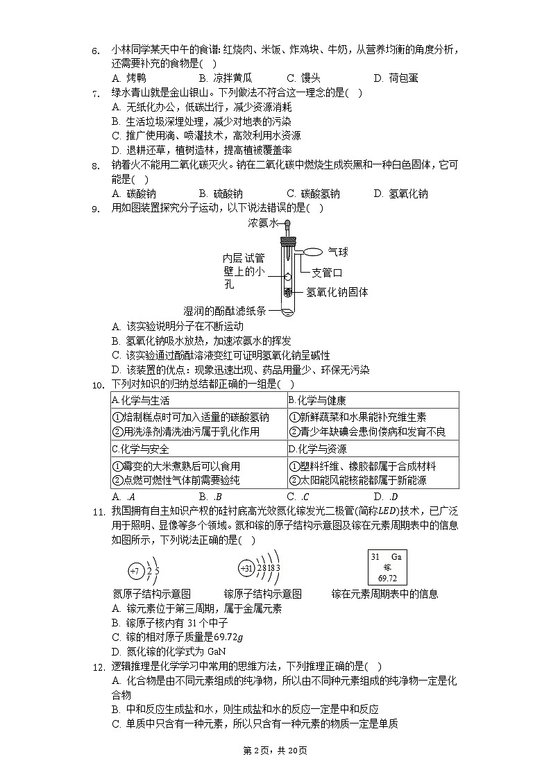 2020年山东省潍坊市昌邑市、诸城市中考化学一模试卷第2页