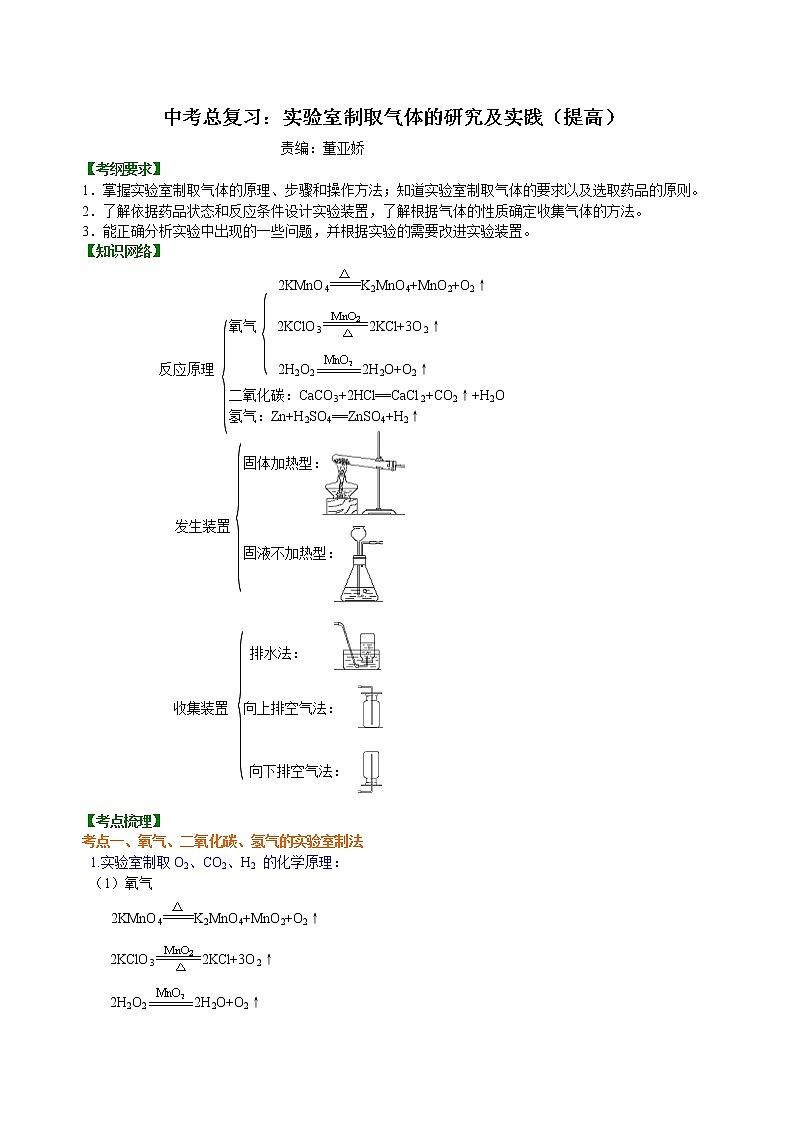 中考化学总复习之：实验室制取气体的研究及实践（提高） 巩固练习 (2)01