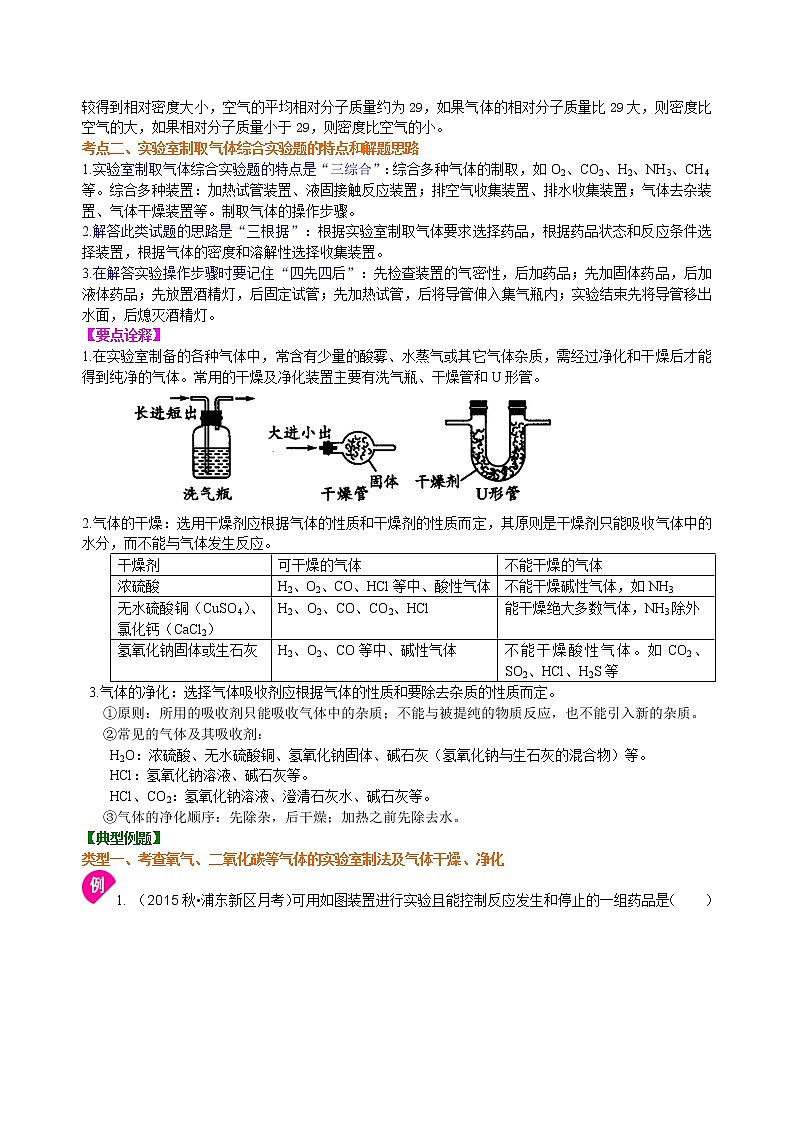 中考化学总复习之：实验室制取气体的研究及实践（提高） 巩固练习 (2)03