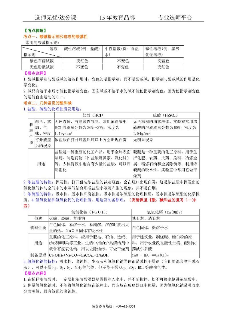 初中化学中考总复习：常见的酸和碱及其通性（基础） 知识讲解02