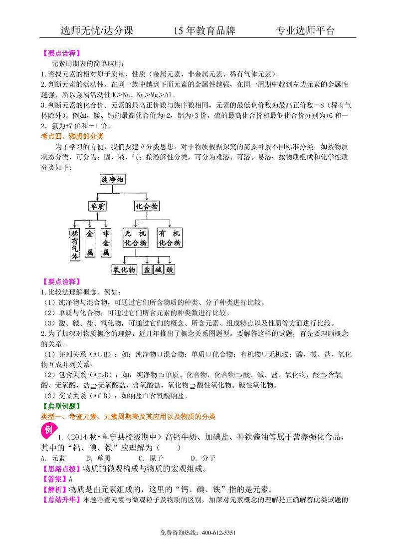 初中化学中考总复习：加深对化学元素和物质分类的认识（基础） 知识讲解03