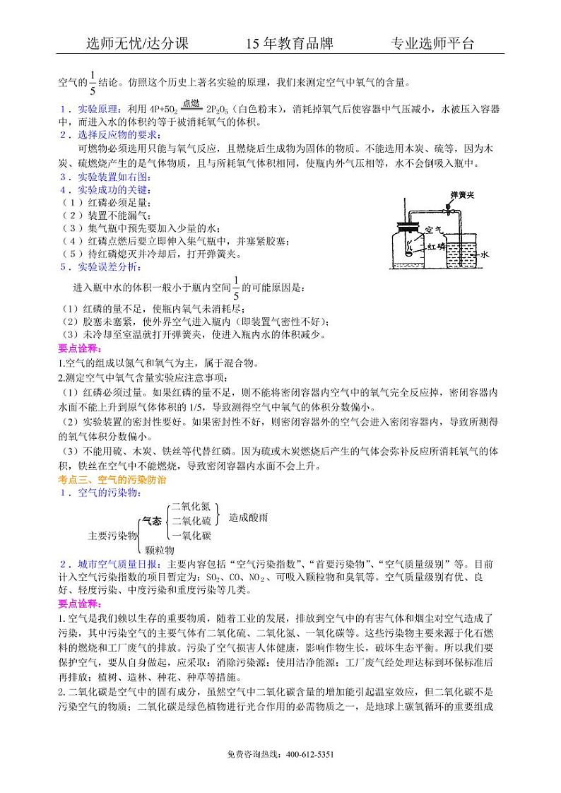 初中化学中考总复习：空气成分的探究（基础） 知识讲解02