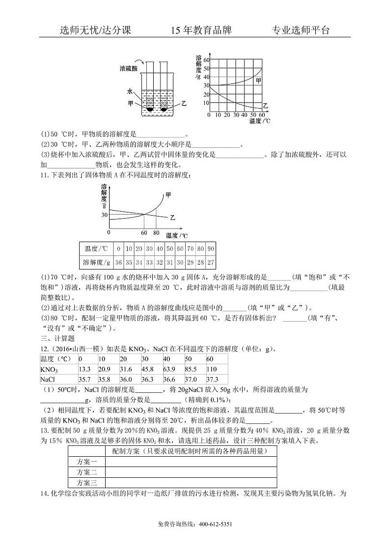 初中化学中考总复习：溶液、溶解度和溶质的质量分数（提高） 巩固练习03