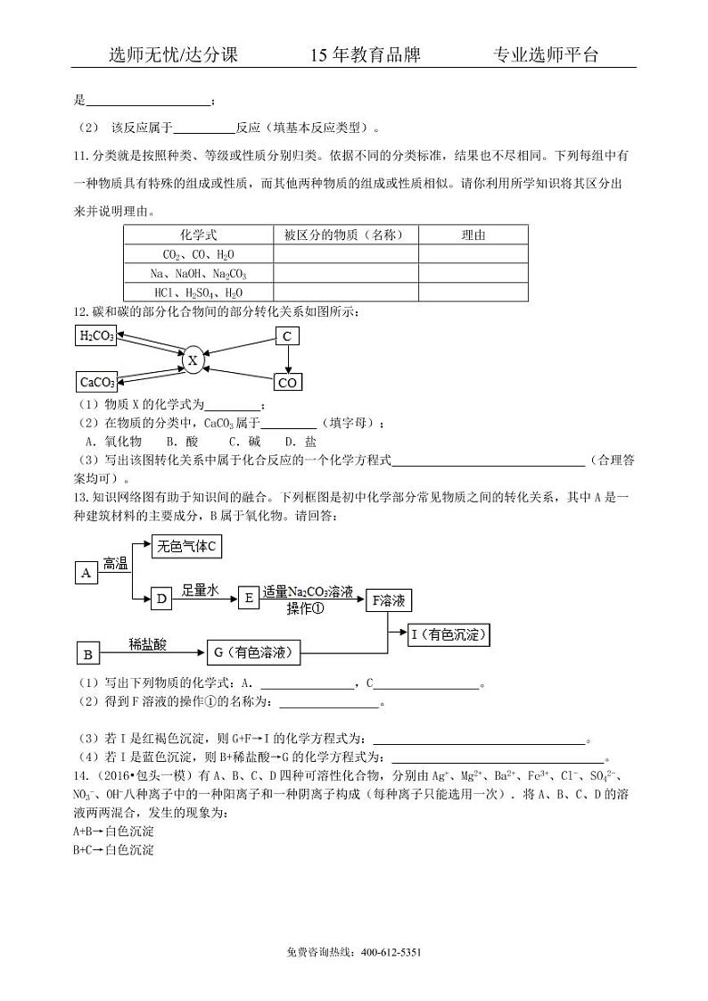 初中化学中考总复习：物质的分类及其相互关系（提高） 巩固练习03