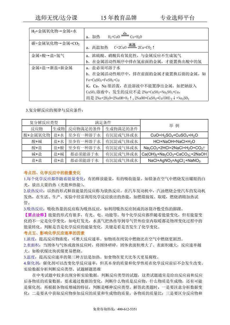 初中化学中考总复习：物质的化学变化及反应类型归纳（提高） 知识讲解03