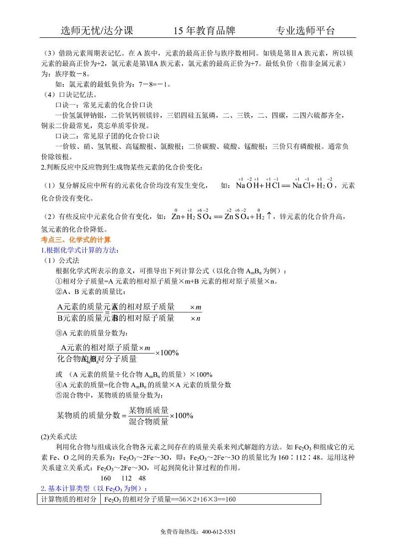 初中化学中考总复习：物质组成的表示——化学式与化合价（基础） 知识讲解03
